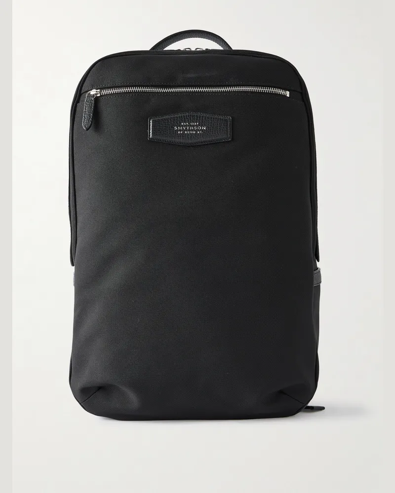 Smythson Norton Full-Grain Leather-Trimmed ECONYL® Nylon-Canvas Backpack Black