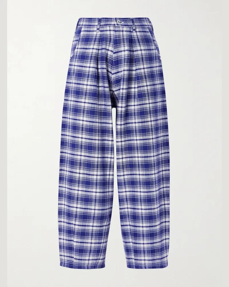 STORY mfg. Lush Wide-Leg Checked Organic Cotton Trousers Blue