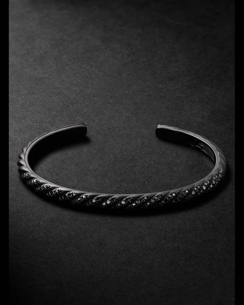 David Yurman Sculpted Cable Titanium Diamond Cuff Black