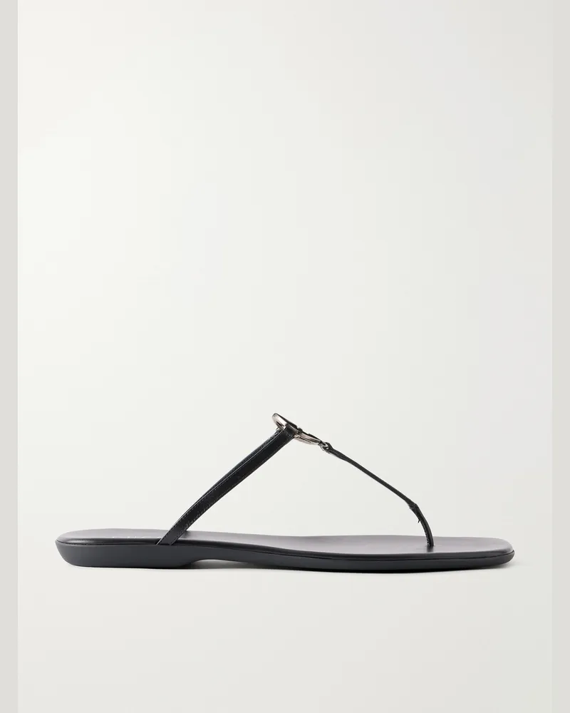 Gucci GG-Embellished Leather Flip Flops Black