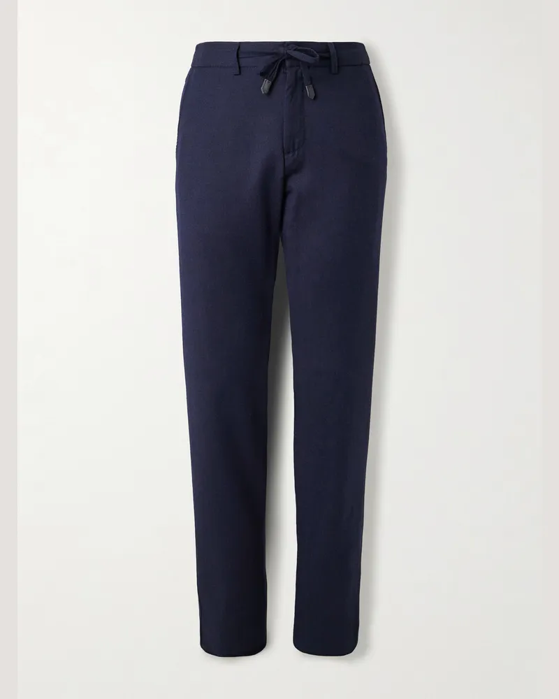 Canali Schmal zulaufende Hose aus Wollflanell mit Kordelzugbund Blau