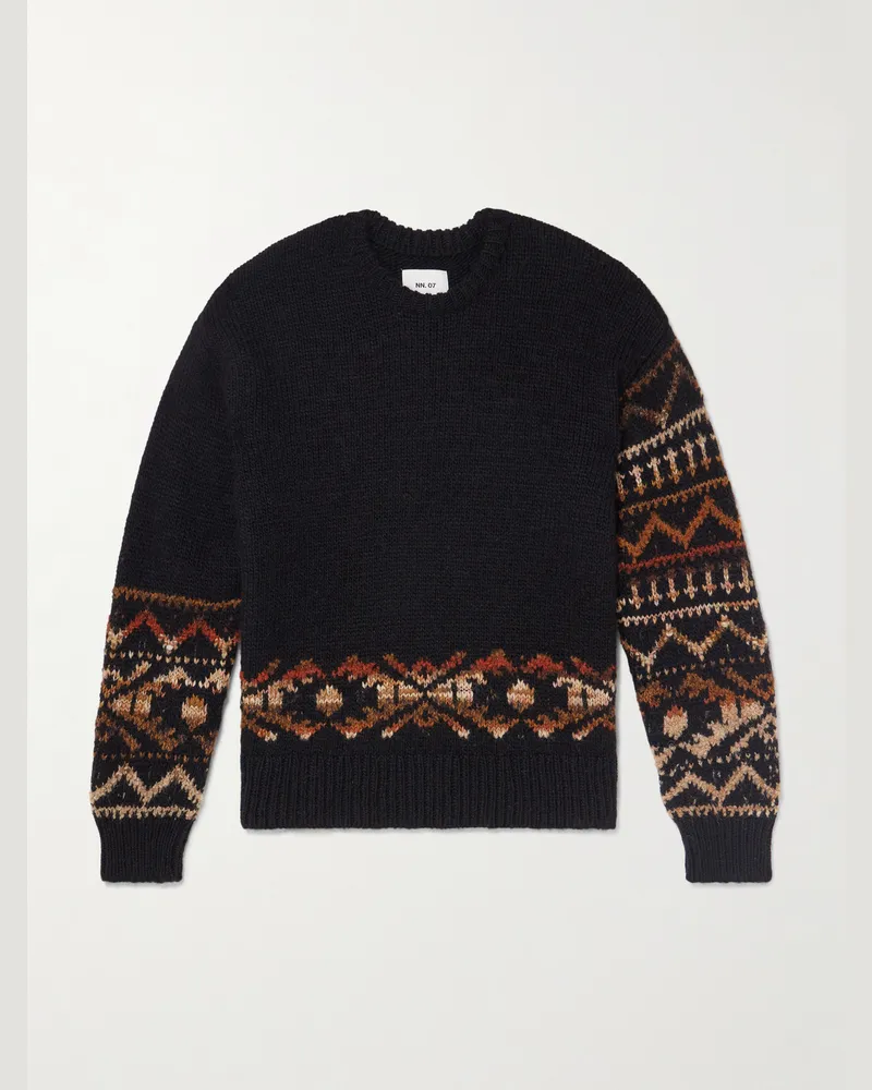 NN 07 Emil 60032 Pullover aus einer Wollmischung mit Fair-Isle-Muster Schwarz