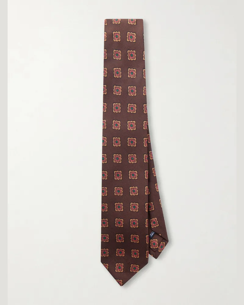 Drake's 8cm Floral-Print Wool and Silk-Blend Tie Brown