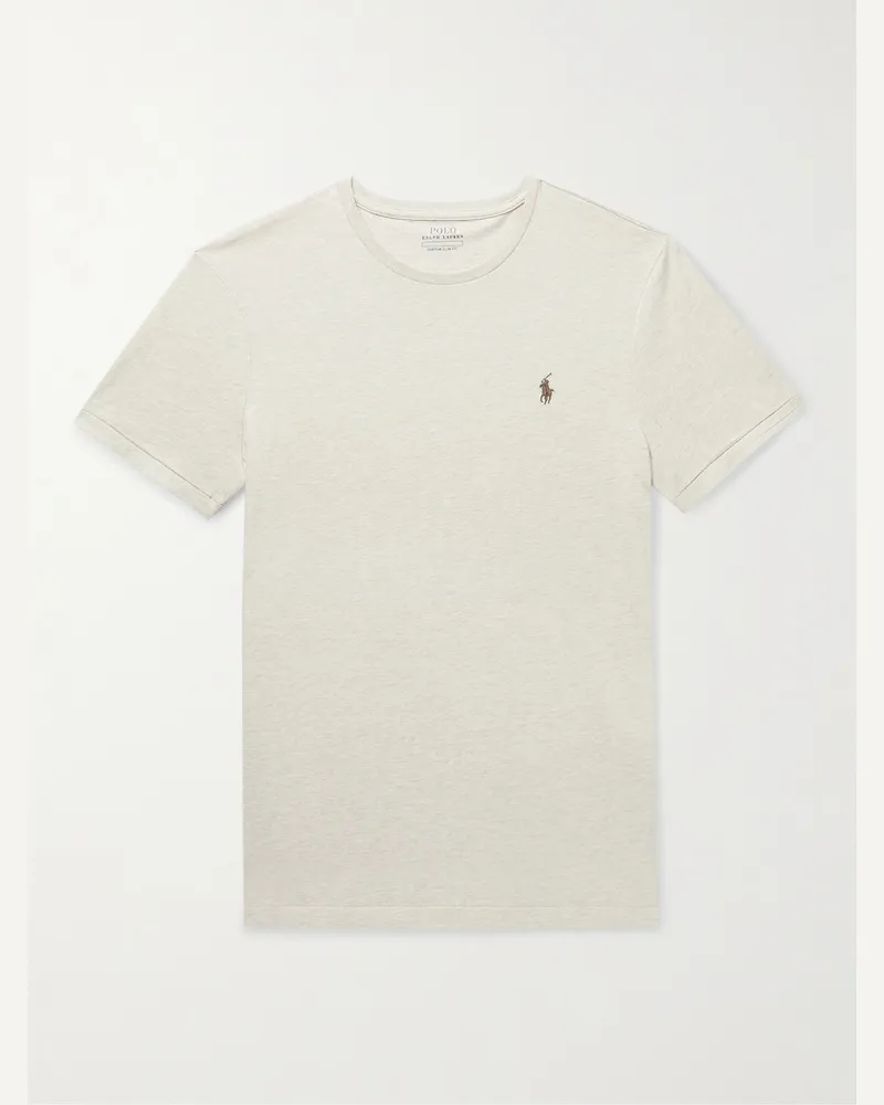 Ralph Lauren Schmal geschnittenes T-Shirt aus meliertem Baumwoll-Jersey mit Logostickerei Neutral