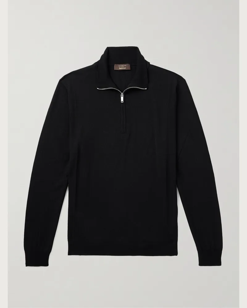 Slowear Incotex Zanone Flexwool Half-Zip Sweater Black