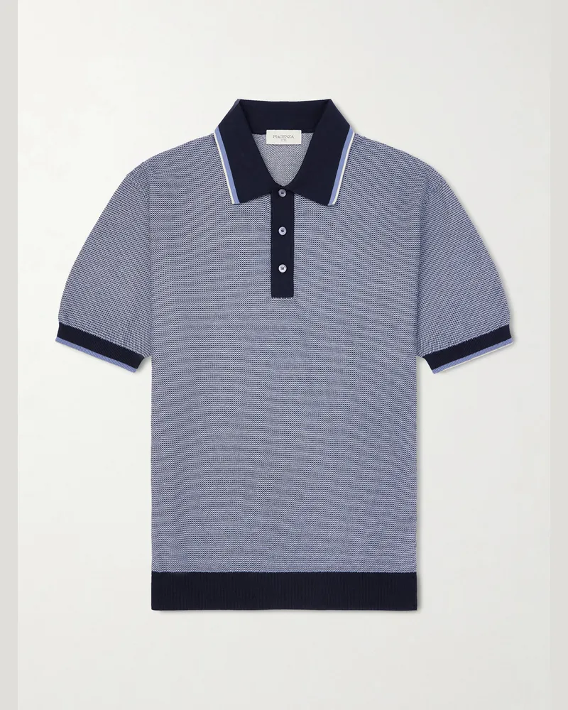 PIACENZA 1733 Honeycomb-Knit Cotton Polo Shirt Blue