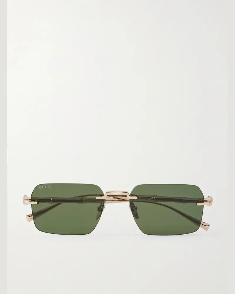 Gucci Bamboo goldfarbene Sonnenbrille mit eckigem Rahmen Gold