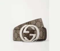 4cm Leather-Trimmed Monogrammed Coated-Canvas Belt