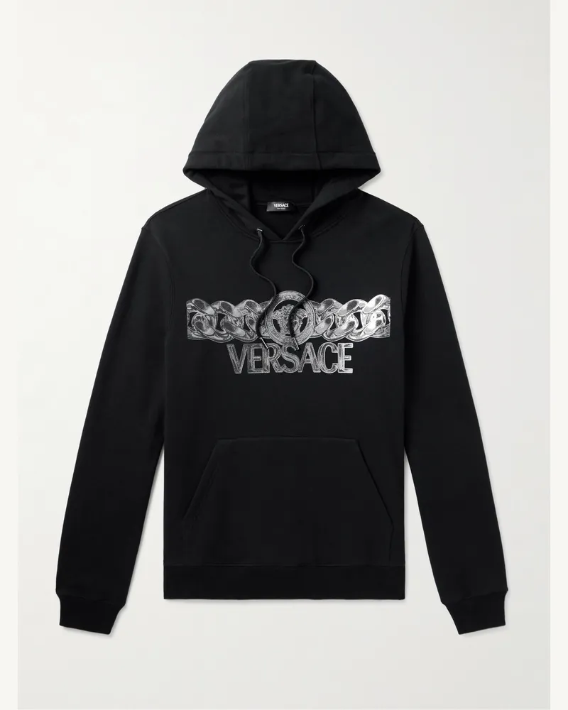 Versace Hoodie aus Baumwoll-Jersey mit Logoprint Schwarz