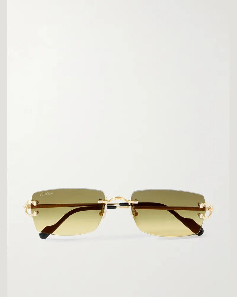 Cartier Signature rahmenlose Sonnenbrille mit eckigen Gläsern und goldfarbenen Details Gold