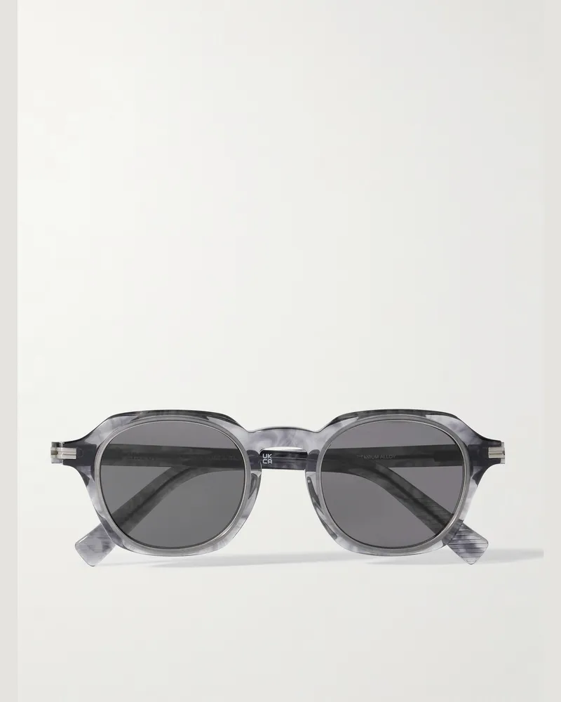 Ermenegildo Zegna Round-Frame Marbled Acetate Sunglasses Gray
