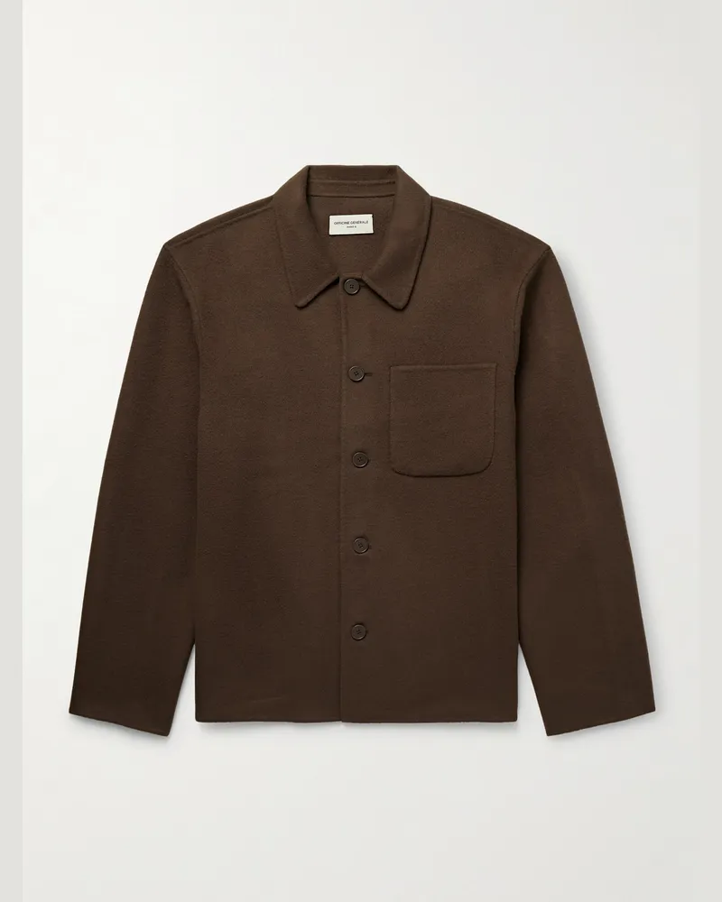 Officine Generale Hamilton schmal geschnittene Hemdjacke aus Wollfilz Braun