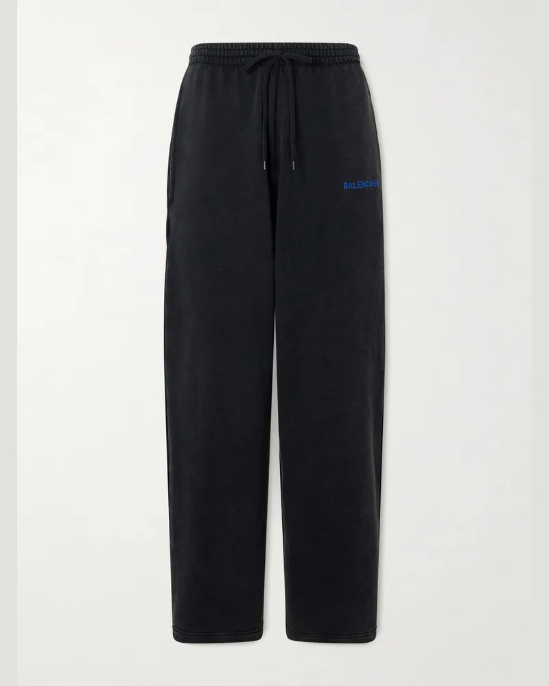 Balenciaga Wide-Leg Cotton-Jersey Sweatpants Black