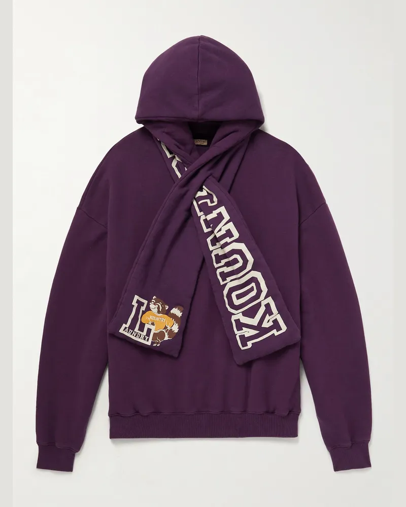 KAPITAL Hoodie aus Baumwoll-Jersey mit Schal-Detail und Logoprint Lila