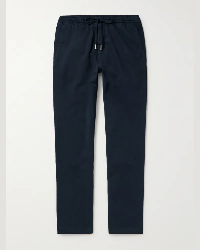MR P. Straight-Leg Cotton-Blend Twill Drawstring Trousers Blue