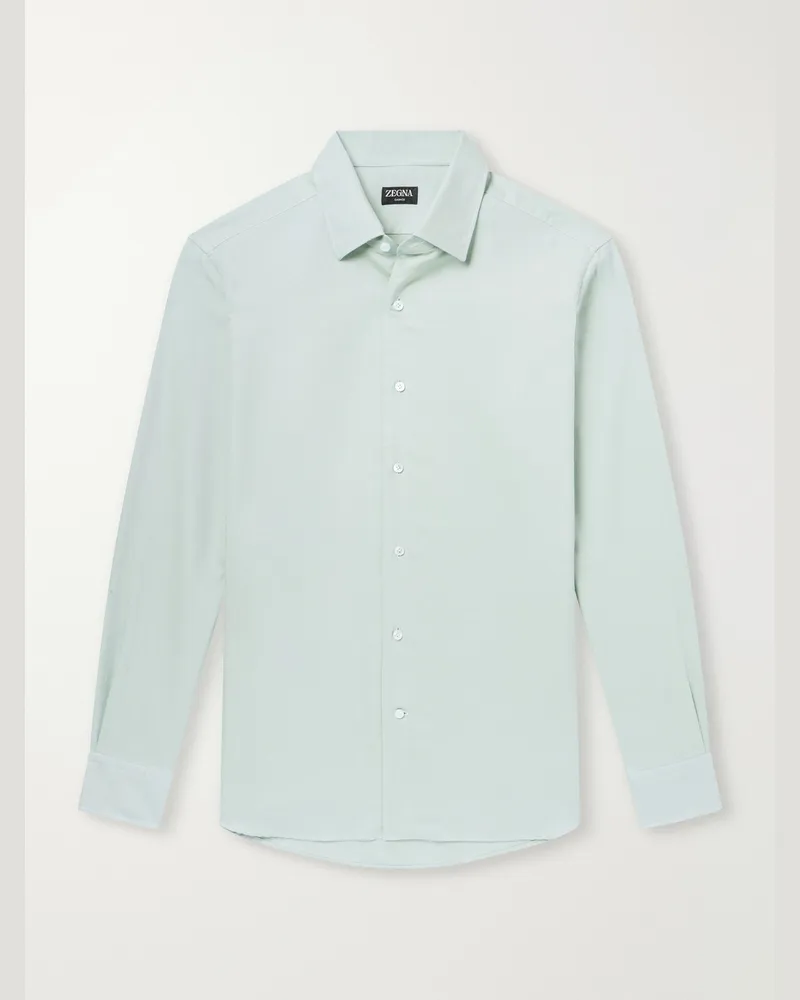 Ermenegildo Zegna Cotton and Cashmere-Blend Oxford Shirt Green