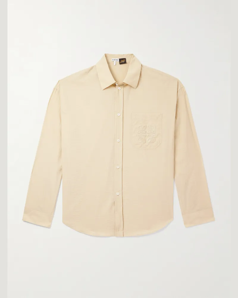 Loewe Paula's Ibiza Hemd aus einer Baumwollmischung in Knitteroptik mit Logostickerei Neutral