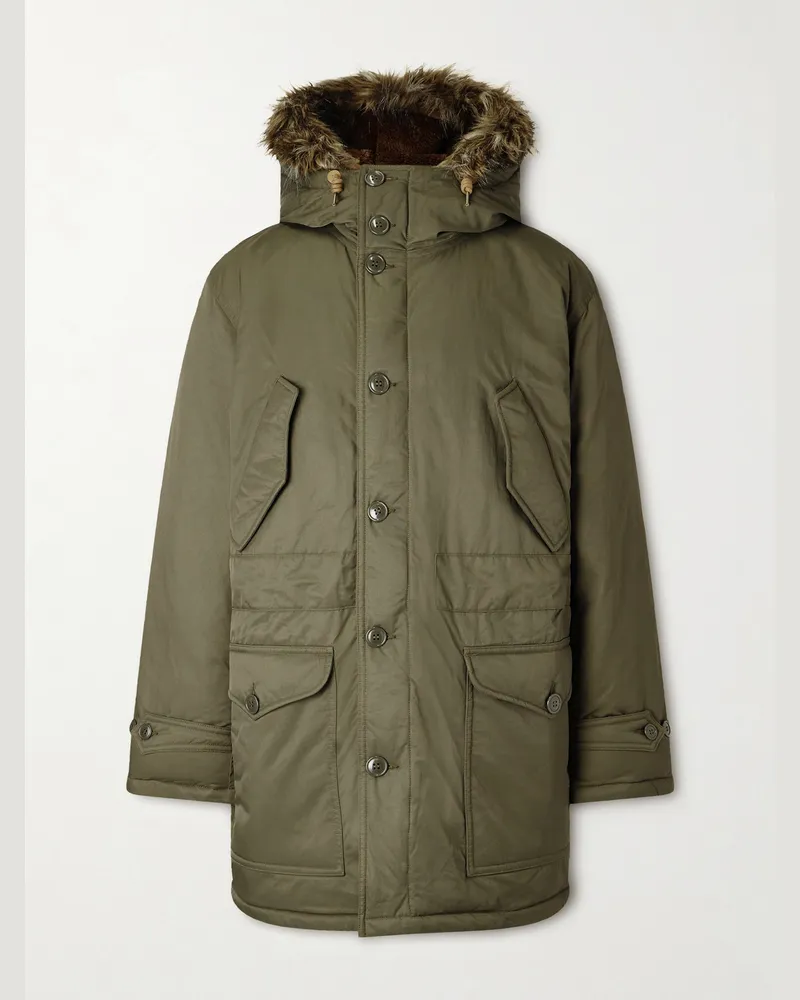 RRL Wattierter Parka aus Shell mit Kapuze und Besatz aus Plüschmaterial Grün