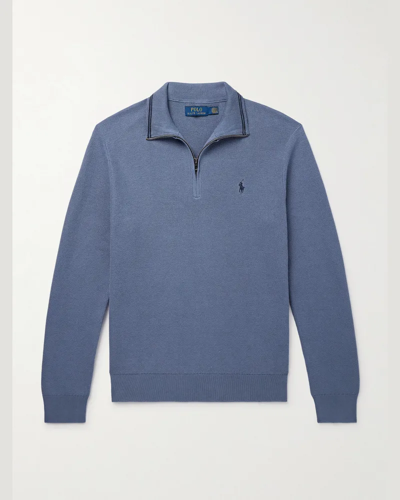 Ralph Lauren Troyer aus Baumwolle in Wabenstrick mit Logostickerei und kurzem Reißverschluss Blau