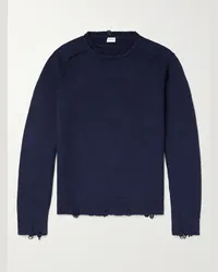 Saint Laurent Pullover aus Baumwolle mit Distressed-Details Blau