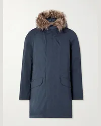 Yves Salomon Iconic Daunenparka aus wattiertem Twill aus einer Baumwollmischung mit Shearling-Besatz Blau