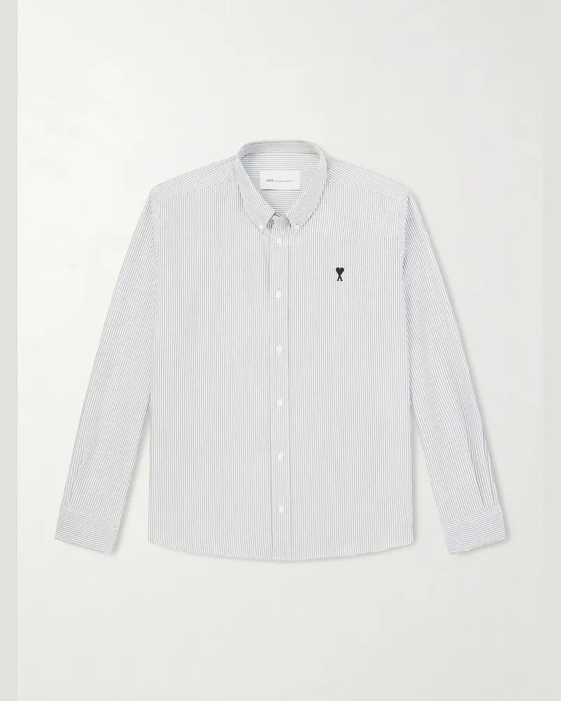 AMI Paris Hemd aus Baumwoll-Oxford mit Button-Down-Kragen und Logostickerei Grau