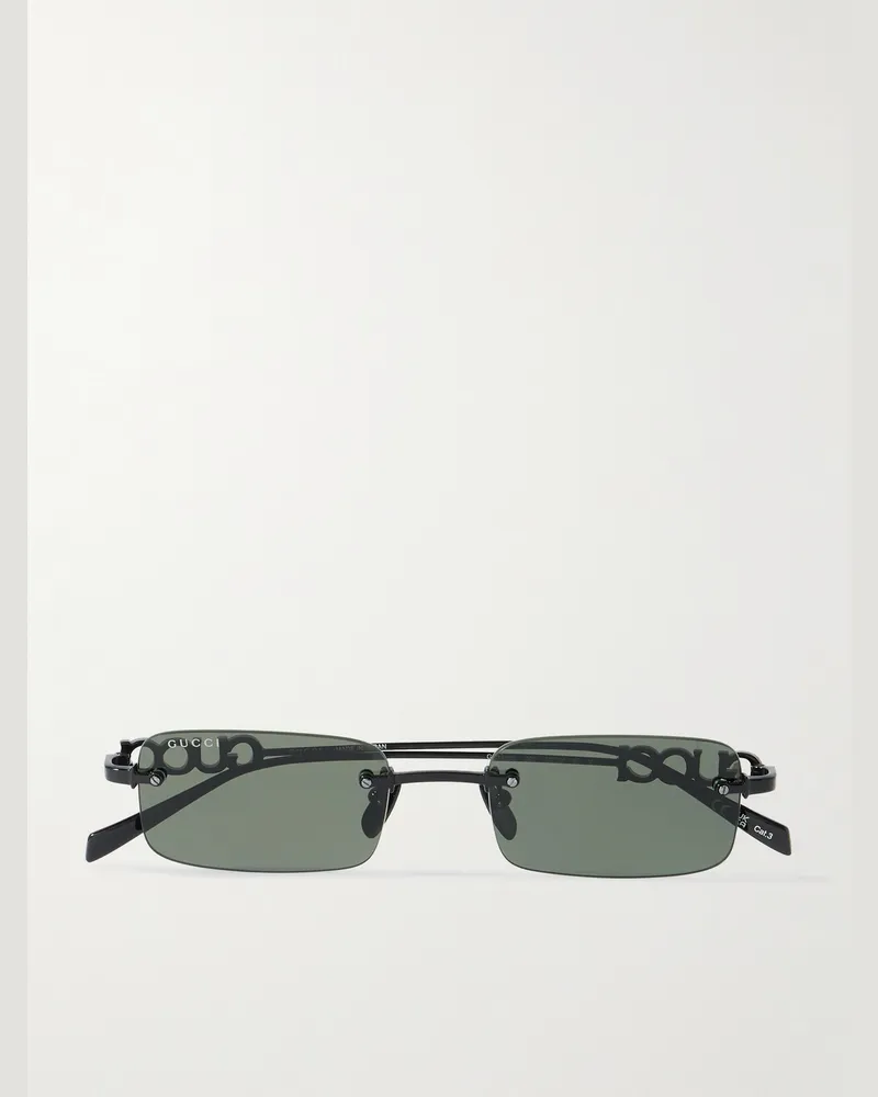 Gucci Sonnenbrille mit eckigem Rahmen aus Metall Schwarz