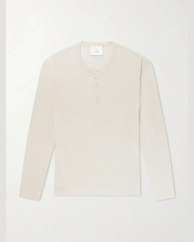 The Elder Statesman Lenny Wool, Silk and Linen-Blend Henley Shirt Neutrals