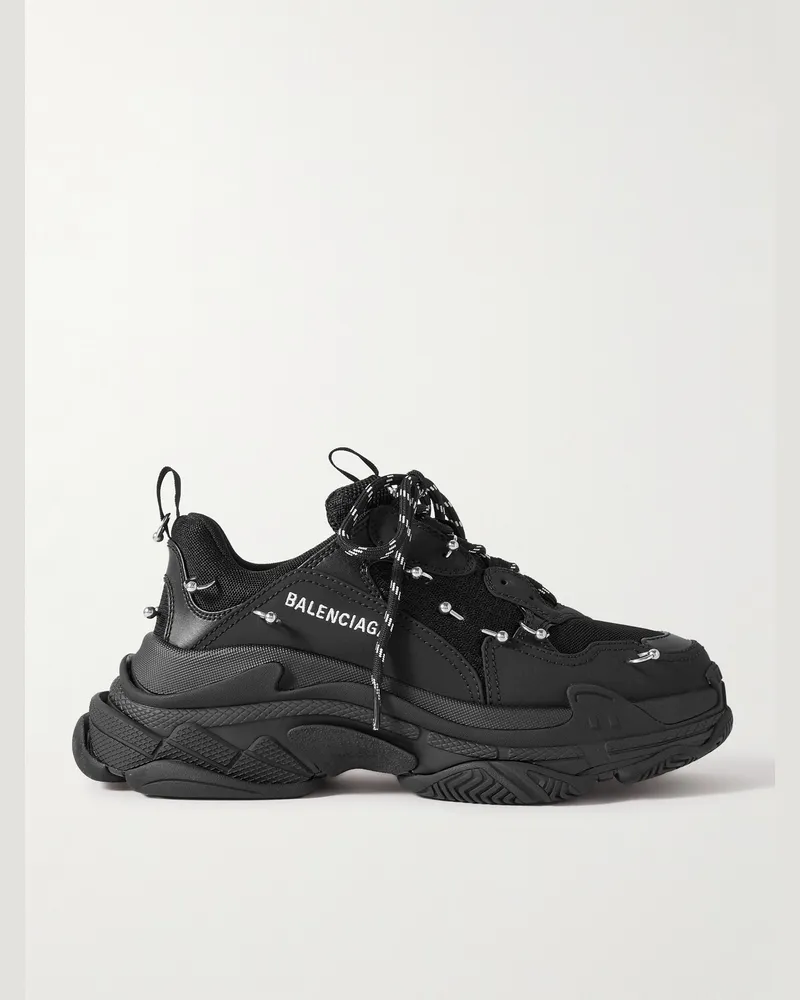 Balenciaga Triple S Piercing Sneakers aus Mesh, Gummi und Leder Schwarz