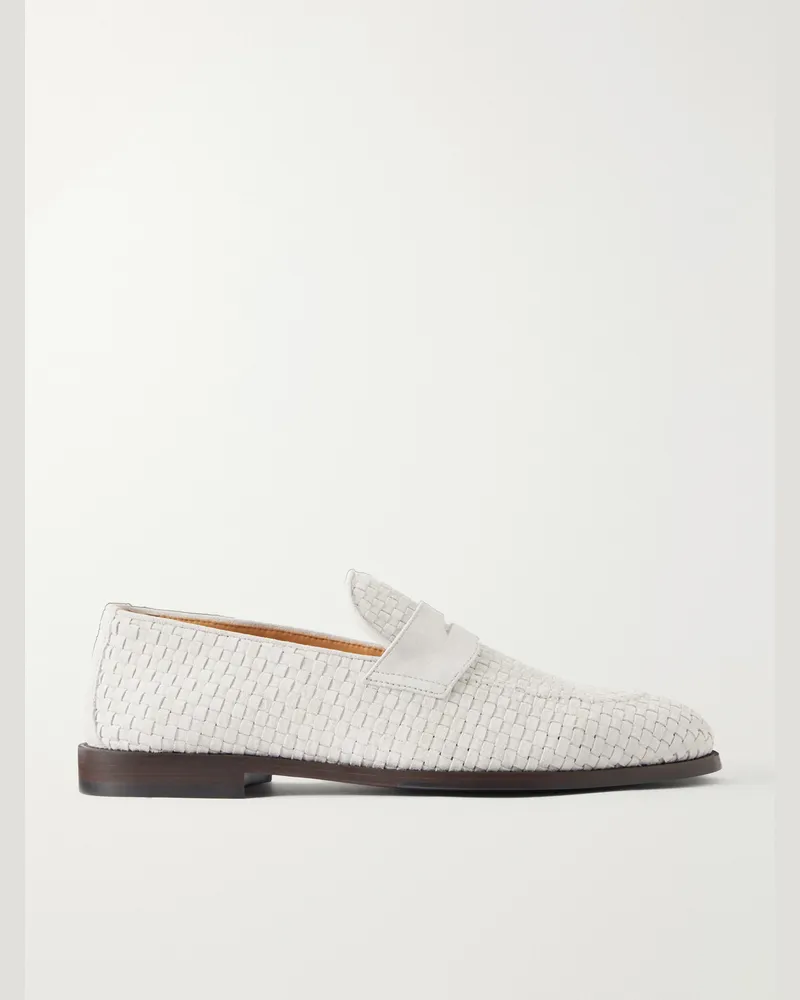 Brunello Cucinelli Woven Suede Penny Loafers Gray