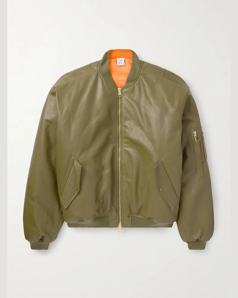 VETEMENTS Oversized Leather Bomber Jacket Green