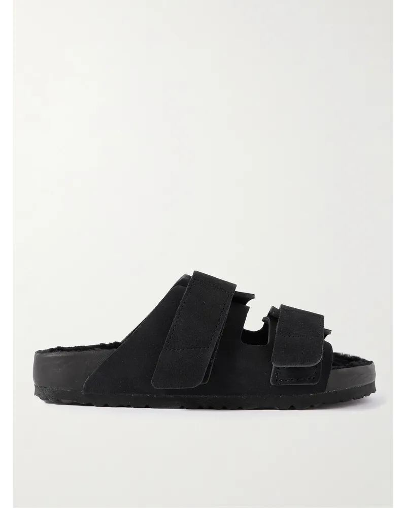 Birkenstock TEKLA Uji Sandalen aus Veloursleder mit Shearling-Futter Schwarz