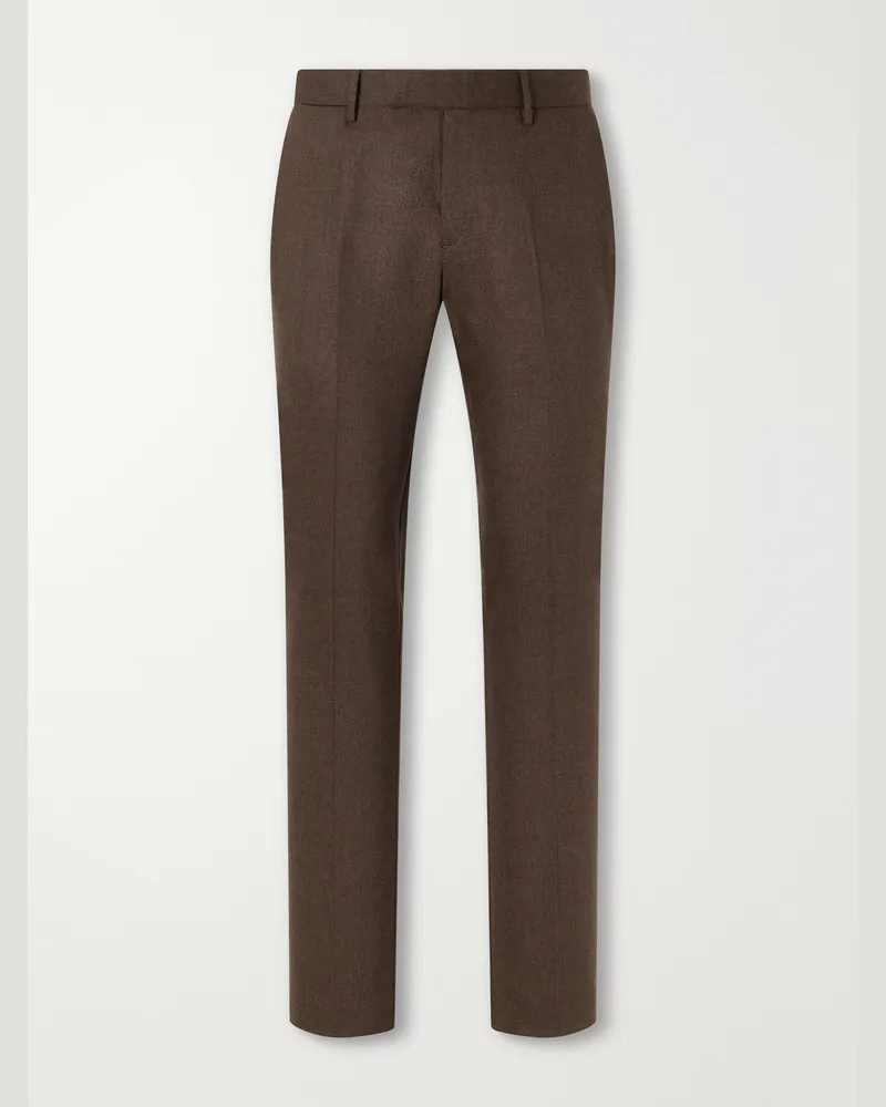 Sunspel Straight-Leg Stretch Wool-Blend Flannel Trousers Brown