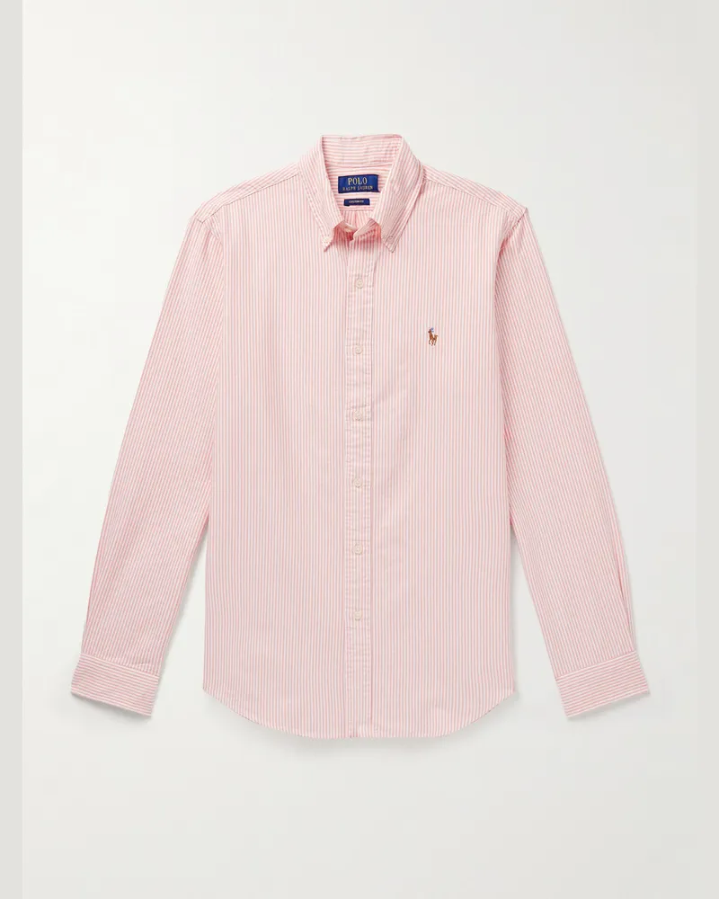 Ralph Lauren Hemd aus gestreifter Baumwollpopeline mit Button-Down-Kragen Pink