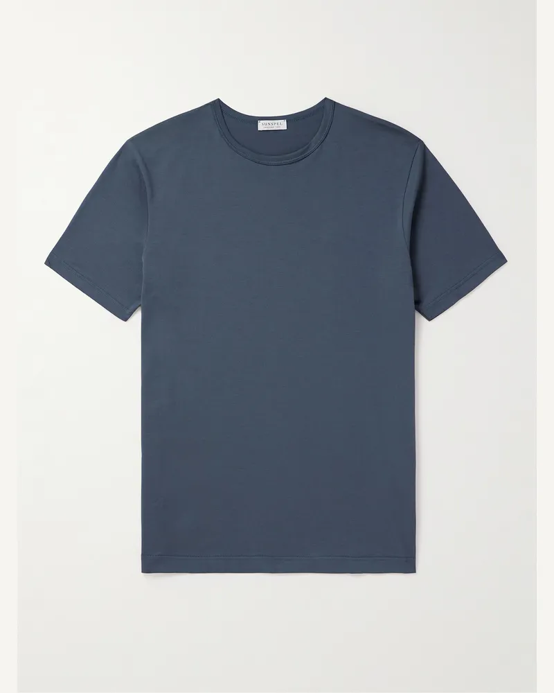 Sunspel Schmal geschnittenes T-Shirt aus Baumwoll-Jersey Blau