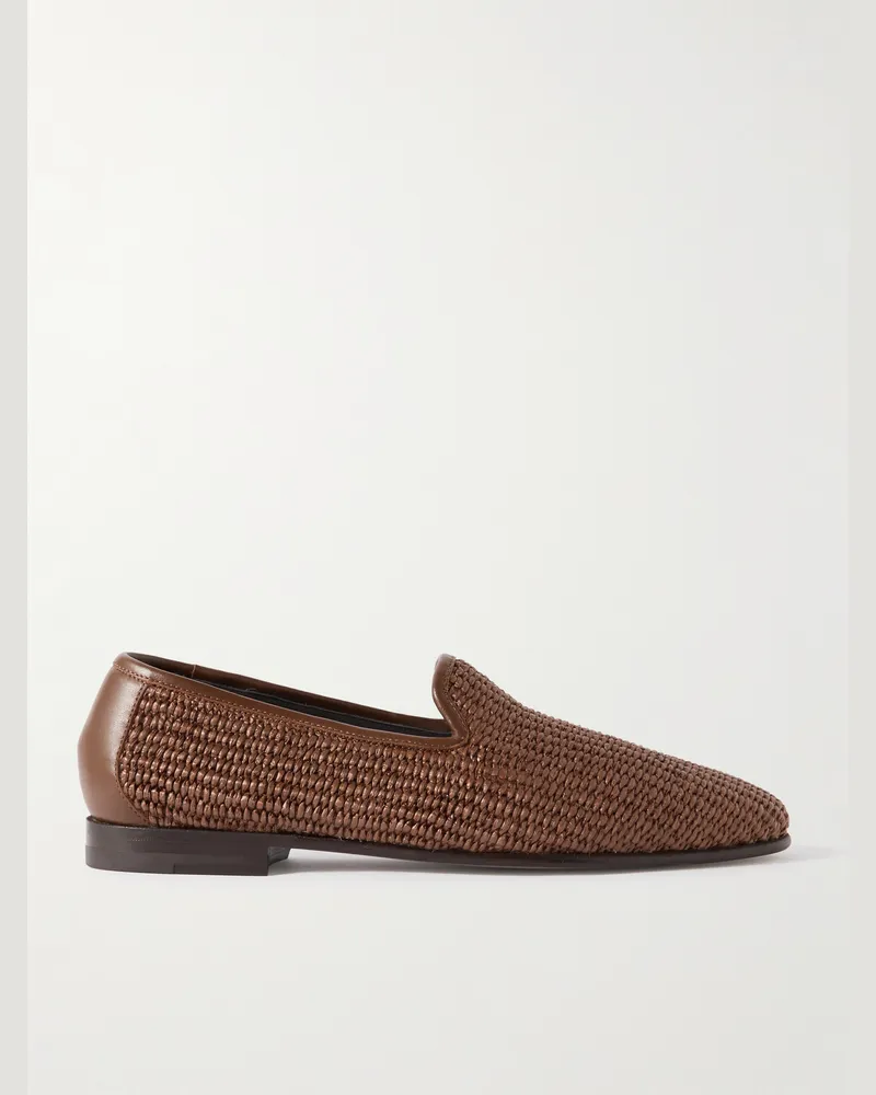 Manolo Blahnik Mario Loafers aus Raffiabast mit Lederbesatz Braun