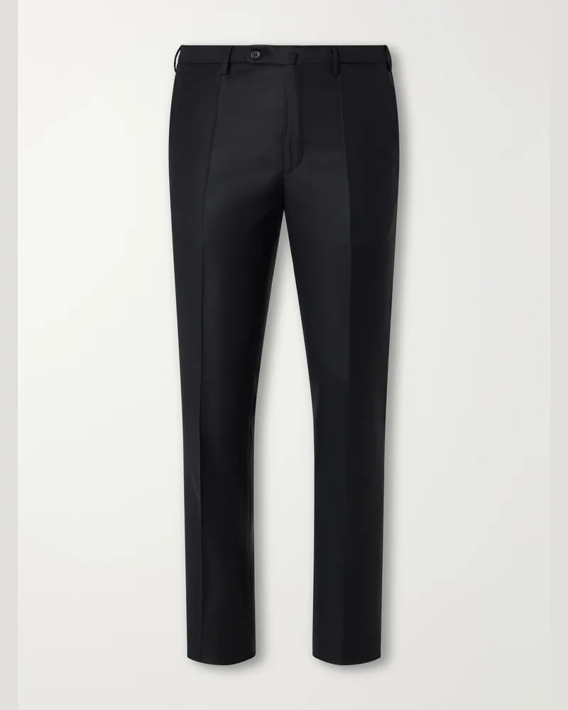 Slowear Incotex Tapered Pintucked Wool and Silk-Blend Twill Trousers Black
