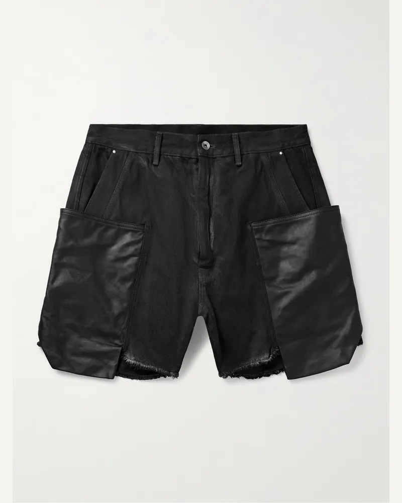 Rick Owens Stefan gerade geschnittene Shorts aus Denim und Leder Schwarz