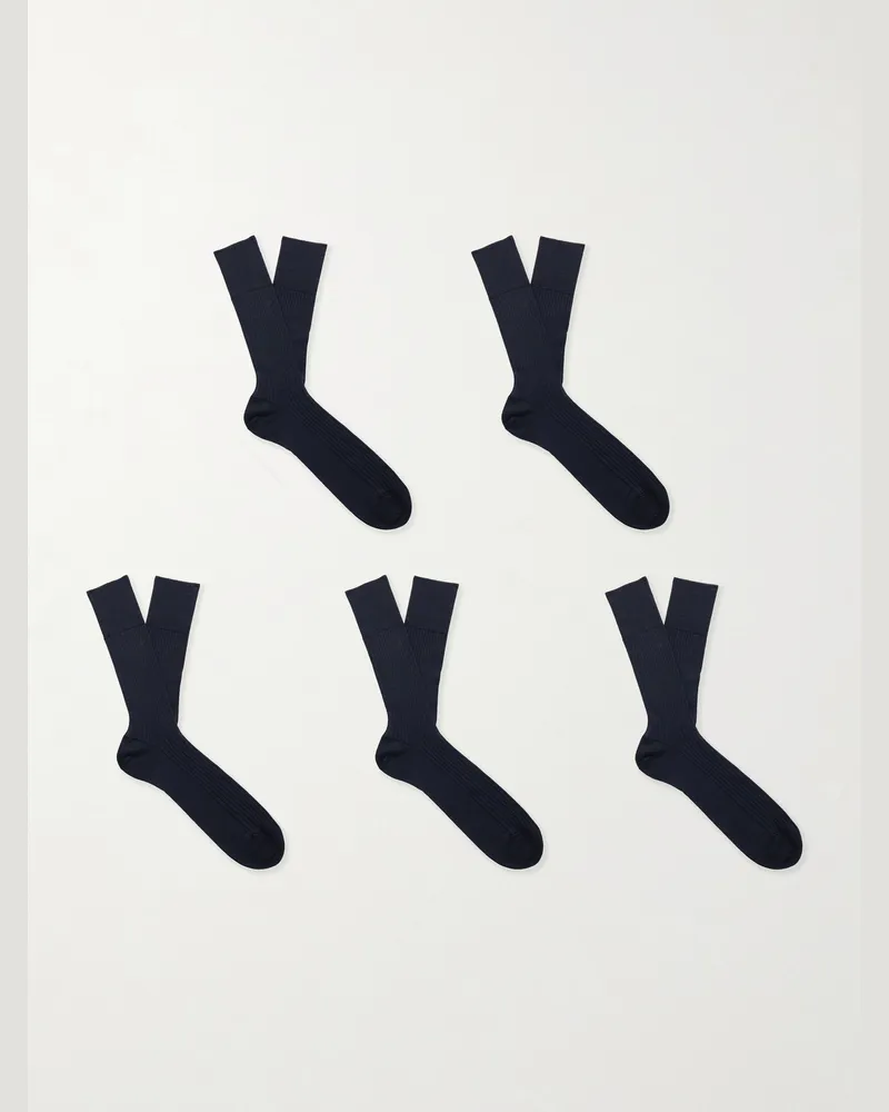 Falke Set of Five Wool-Blend Socks Blue