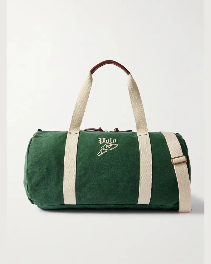 Ralph Lauren Bowling-Tasche aus Canvas mit Logostickerei und Lederbesatz Grün