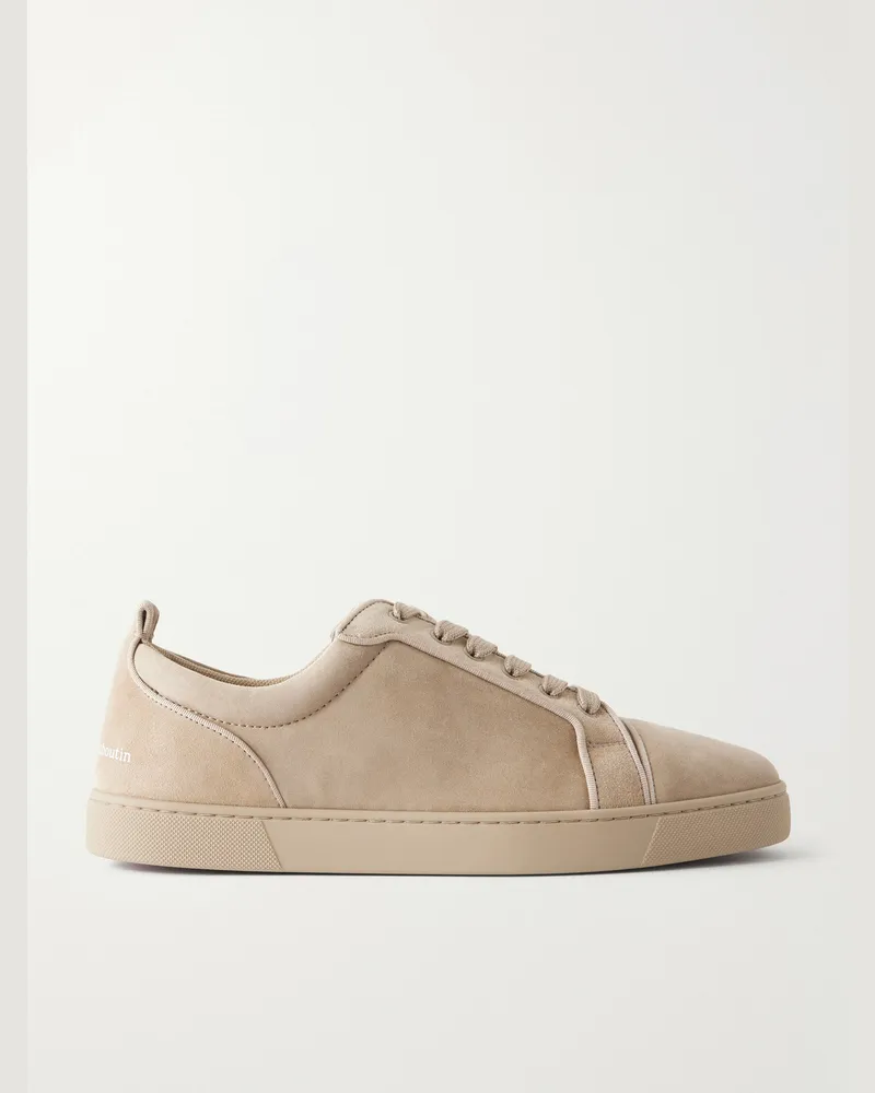 Christian Louboutin Louis Junior Grosgrain-Trimmed Suede Sneakers Neutrals