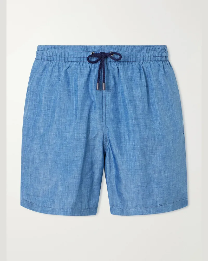 Canali Straight-Leg Mid-Length Swim Shorts Blue