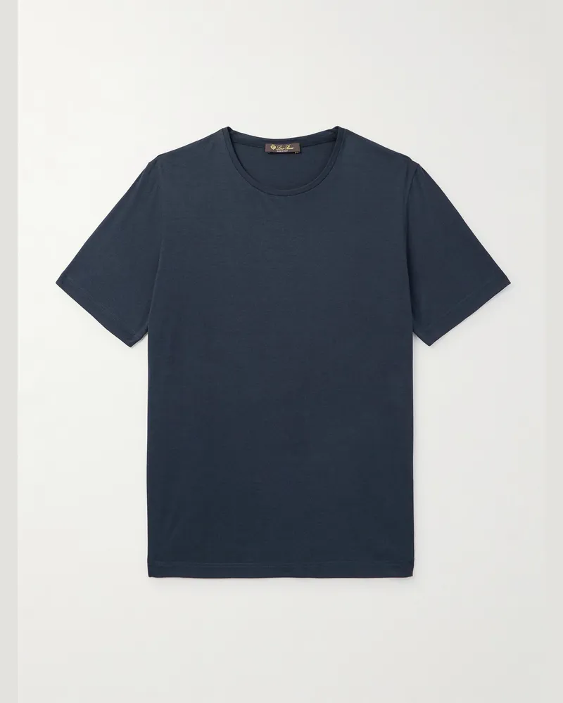Loro Piana Schmal geschnittenes T-Shirt aus Jersey aus einer Seiden-Baumwollmischung Blau