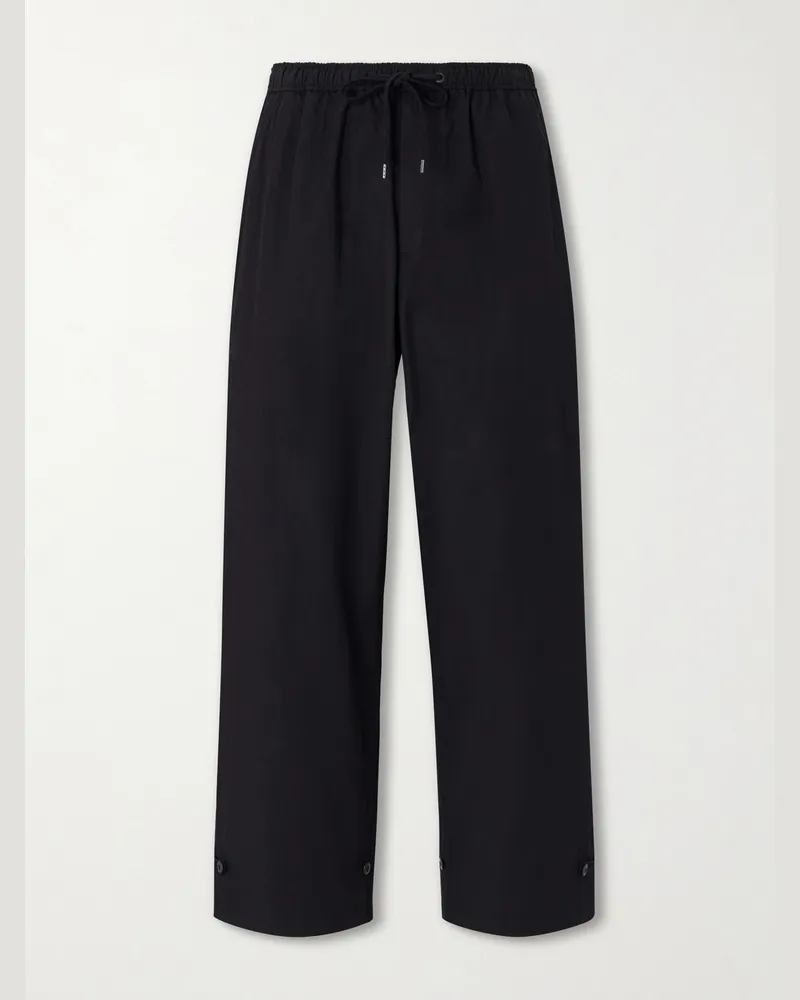 ATON Wide-Leg Cotton-Blend Gabardine Drawstring Trousers Black