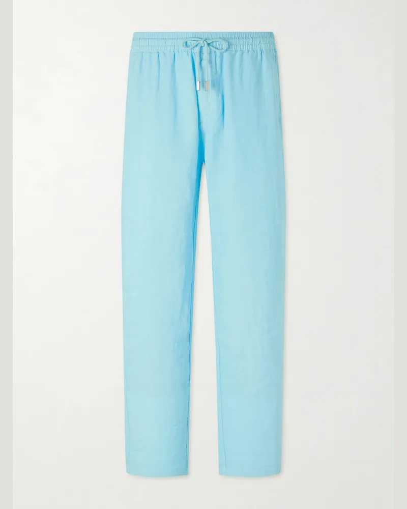 Vilebrequin Pacha Straight-Leg Linen Drawstring Trousers Blue