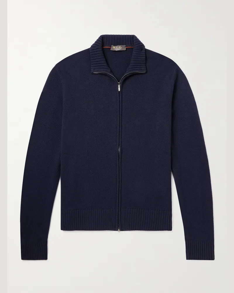 Loro Piana Cashmere Zip-Up Sweater Blue