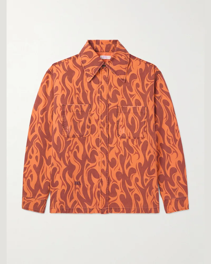 ERL Jacke aus bedrucktem Baumwoll-Canvas mit Logostickerei und Distressed-Details Orange