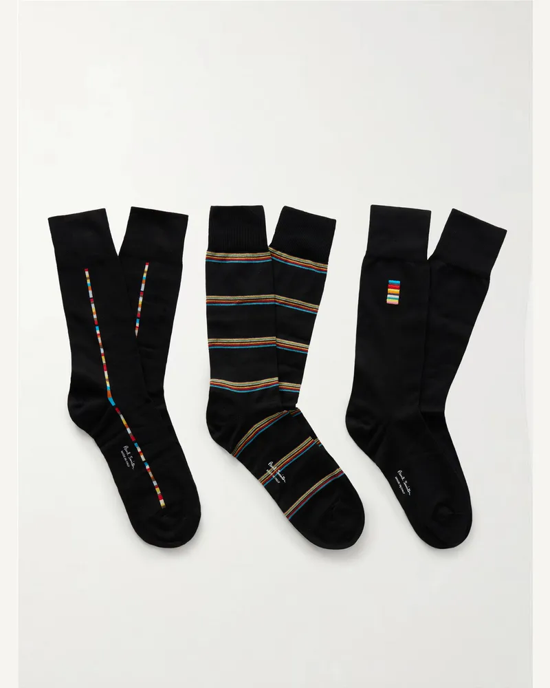 Paul Smith Pack of Three Striped Cotton-Blend Socks Multi