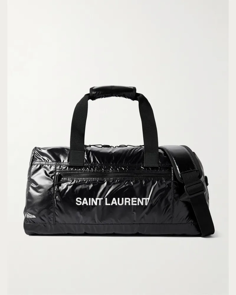 Saint Laurent Bowling-Tasche aus glänzendem Nylon-Ripstop mit Logoprint Schwarz