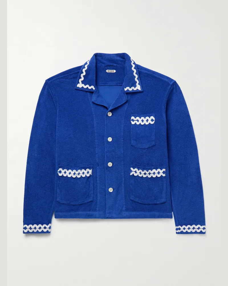 BODE Hemdjacke aus Baumwollfrottee mit Reverskragen und Ripsband Blau